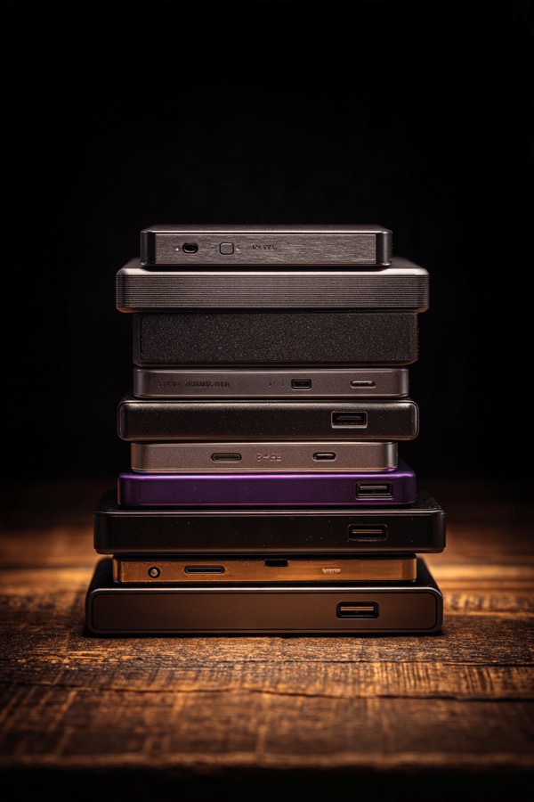Stack of USB backup drives